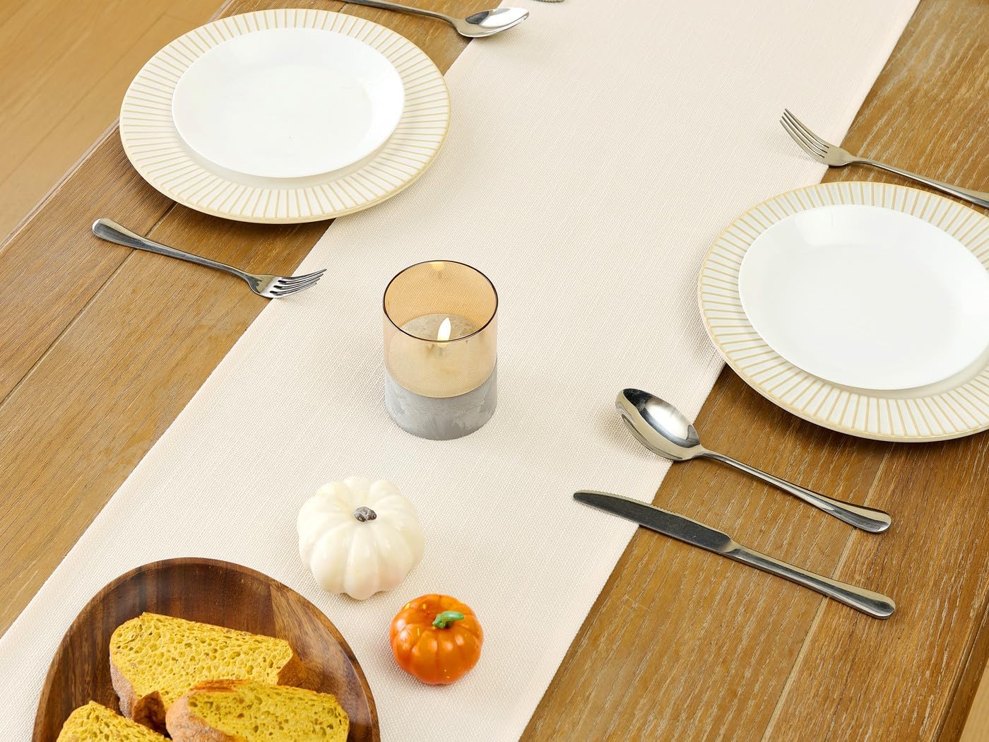 YATOJUZI Farmhouse Table Runner - 72 Inch Neutral Beige Polyester Table Decor for Dining Room, Kitchen, & Parties - 13x72 Inch Cream Tablecloth