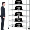 Dkeli 6-Tier Heavy Duty Commercial Shelving Unit with Wheels – NSF Certified Steel Wire Storage Rack, 6000lb Capacity, 72" Tall, Adjustable Wire Shelves for Garage, Kitchen, Warehouse