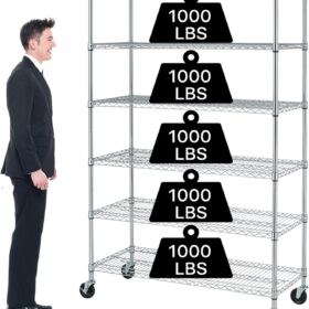 Dkeli 6-Tier Heavy Duty Commercial Shelving Unit with Wheels – NSF Certified Steel Wire Storage Rack, 6000lb Capacity, 72" Tall, Adjustable Wire Shelves for Garage, Kitchen, Warehouse