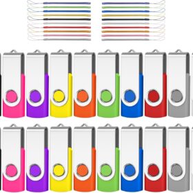 AreTop 20-Pack 2GB USB Flash Drives – Swivel Metal Memory Stick Bulk Set with Lanyards – Portable Data Storage Thumb Drives for School, Office & PC (Assorted Colors)