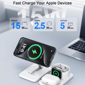 3-in-1 Magnetic Wireless Charging Station for iPhone, Apple Watch, and AirPods - Foldable MagSafe Fast Charger Stand