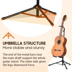 CAHAYA Adjustable Height Folding Guitar Stand - Universal Floor Holder for Acoustic, Electric & Bass Guitars with Neck Support