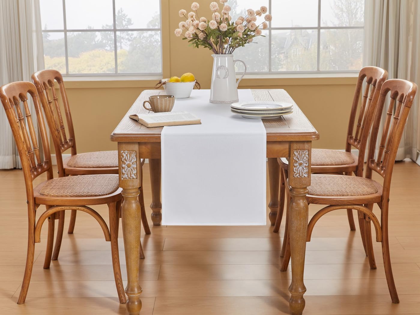 YATOJUZI Waterproof Farmhouse Table Runner - 16x72 Inch Neutral White Polyester Tablecloth for Dining, Kitchen, Coffee Tables & Home Decor