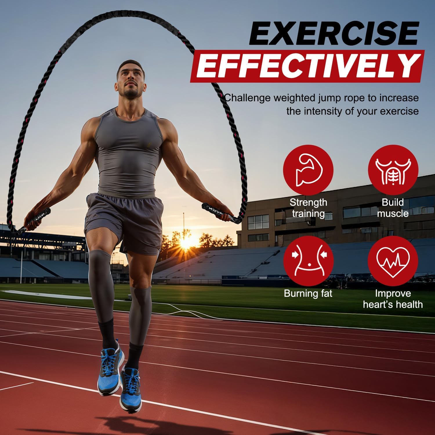 HPYGN Weighted Jump Rope for Fitness – Heavy Duty Skipping Rope with Non-Slip Handles for Men & Women – Strength Training, Cardio, and Muscle Building Exercise Equipment