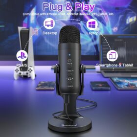 ZealSound K66 USB Microphone for PC & Mobile – Studio-Grade Podcast Mic with Noise Cancellation, Real-Time Monitoring, and Mute Button for Streaming, Gaming, and Recording ( Compatible with iPhone, Android, Mac)