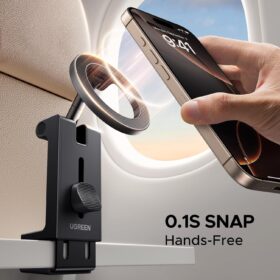 UGREEN Airplane Phone Holder for MagSafe – Travel Essentials Magnetic Phone Mount for Plane Tray Tables, Luggage Handles & Desks – 360° Rotation Compatible with iPhone 17/16/15/14/13/12