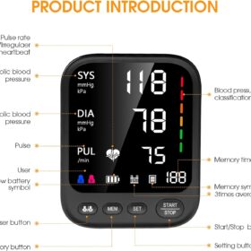 Automatic Upper Arm Blood Pressure Monitor with Large 4.5inch Backlit Screen and Adjustable Cuff (9-17 inches) - Advanced Arrhythmia and Hypertension Detector, 2x199 Memory for 2 Users