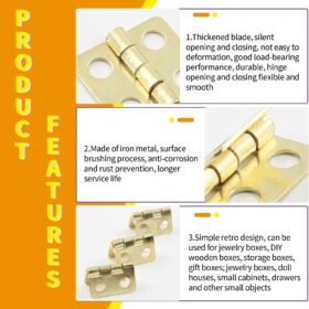 30-Pack Retro Brass Butt Hinges (13x12mm) – 180° Miniature Hardware with Screws for Wooden Jewelry Boxes, Small Cabinets, & DIY Crafts