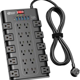 SUPERDANNY 28-in-1 Surge Protector Power Strip: 22 AC Outlets & 6 USB Ports with 2100J Protection & 6.5Ft Flat Cord