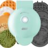 DASH MultiMaker® Mini Waffle Maker System – 4-in-1 Interchangeable Plates with Griddle, Heart, Sunflower, Dinosaur & Unicorn Shapes – Nonstick & Dishwasher Safe (Aqua)