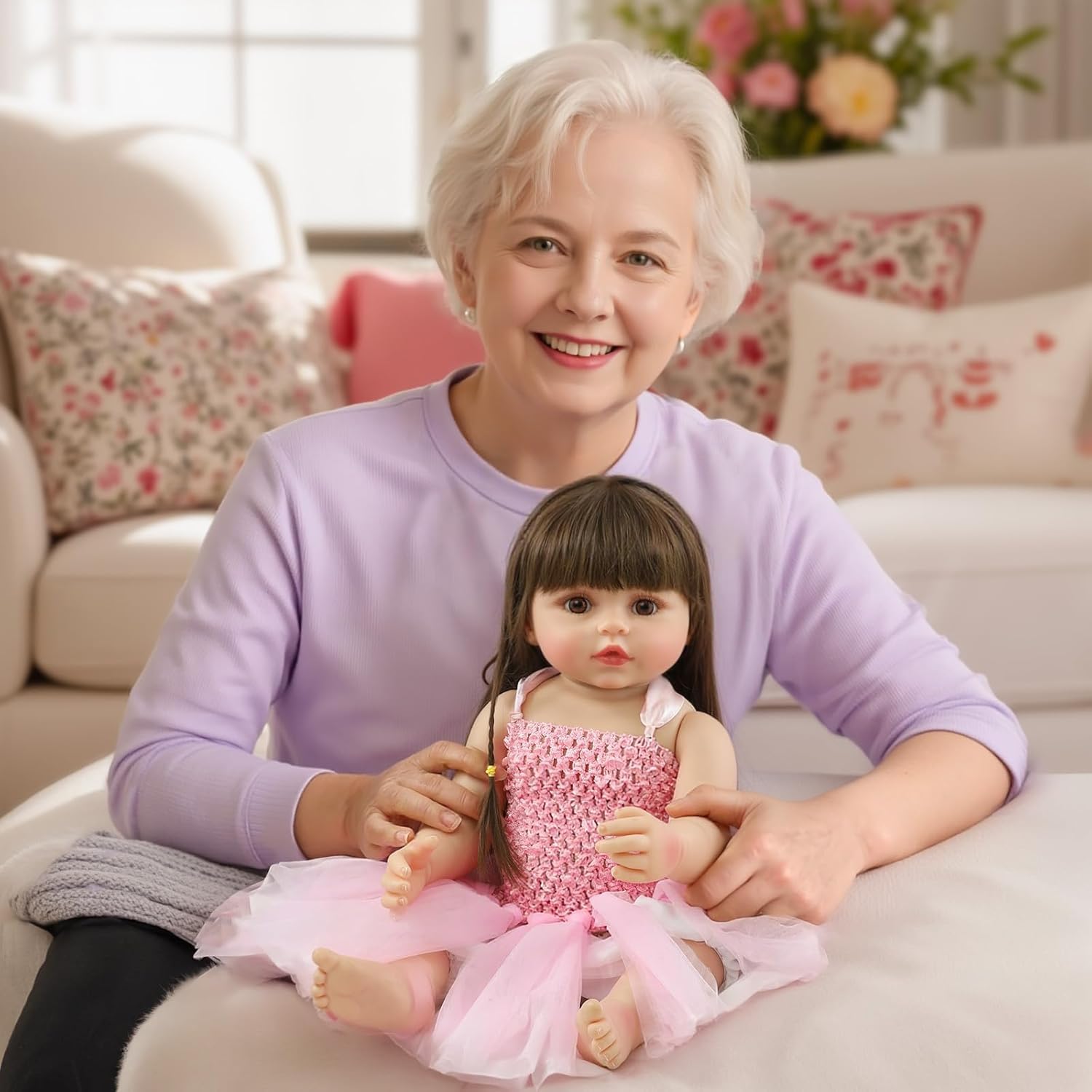 22 Inch Reborn Baby Doll - Lifelike Girl with Hair, Full Vinyl Body & 8-Piece Gift Set - Soft Silicone Realistic Newborn Toy for Kids Age 3+ (Alicia)
