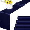 ANECO Navy Blue Satin Table Runners - 4 Pack 12x108 Inch Seamless Rectangular Linens for Weddings, Parties, and Banquet Decor