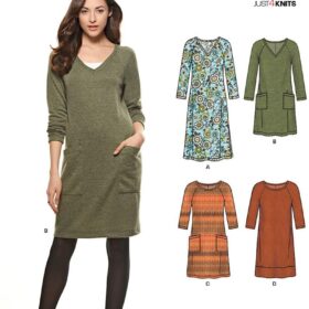New Look Misses' Knit Dress Sewing Pattern (U06298A) - Easy V-Neck or Scoop Neck Design with Sleeve & Length Options