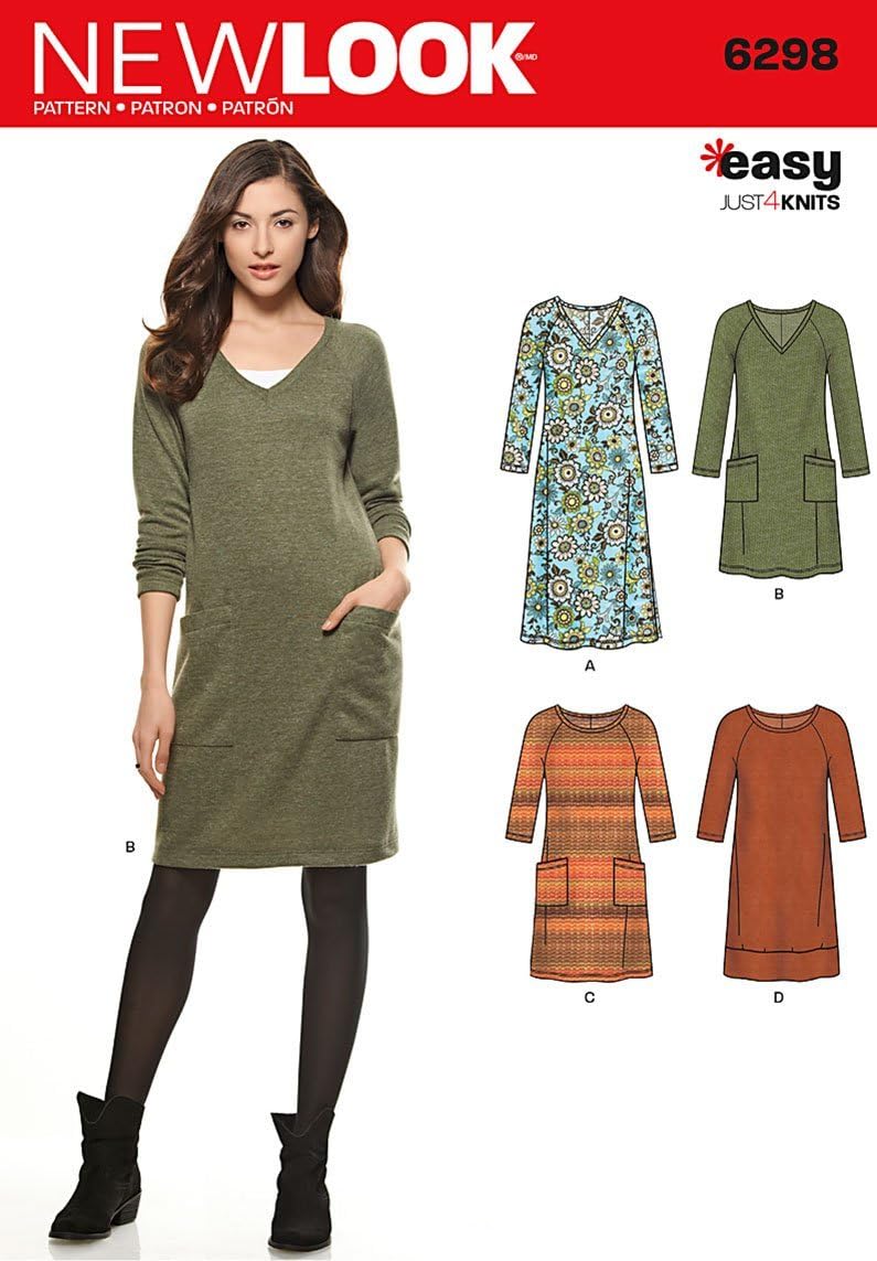 New Look Misses' Knit Dress Sewing Pattern (U06298A) - Easy V-Neck or Scoop Neck Design with Sleeve & Length Options