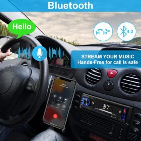 Single DIN Bluetooth Car Stereo - Hands-Free Calling, MP3/FLAC Player, Dual USB with Fast Charge & Aux-in - Vehicle Audio Receiver (No CD Player)