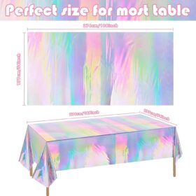 OHOME Iridescent Tablecloths – 4 Pack Disposable Rainbow Holographic Party Table Covers for Weddings, Birthdays & Disco Decorations (54 x 108 Inches)