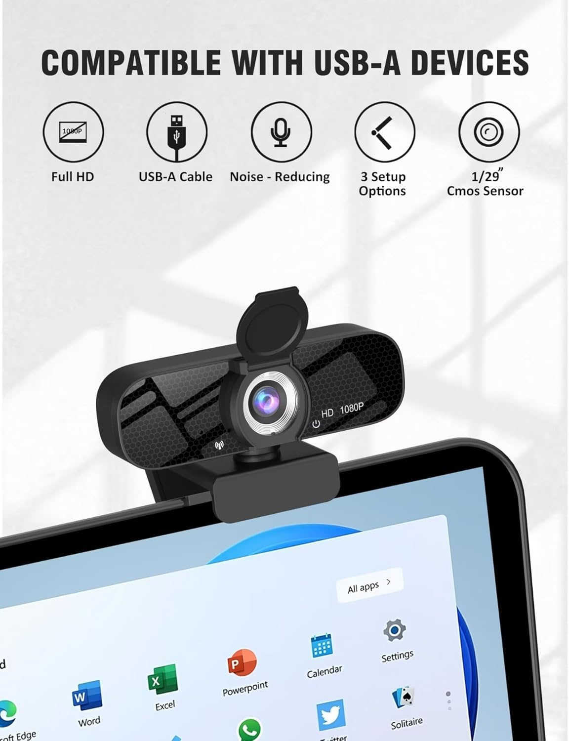 Tewiky 1080P Full HD Webcam with Microphone, Privacy Cover & Tripod – Plug & Play USB Web Camera for PC, Laptop & Desktop