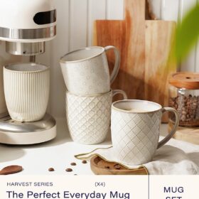 getstar 18oz Ceramic Coffee Mugs Set of 4 - Large Microwave & Dishwasher Safe Cups with Comfort Handles - Rustic Farmhouse Drinkware for Latte, Tea, and Cocoa