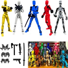 Titan 13 3D Printed Dummy Robot Action Figures - Fully Articulated Multi-Jointed Model Kit with Weapons & Accessories - 5 Piece Collector Set (Assembled)