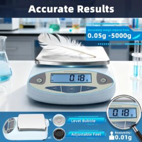 5000g x 0.01g High Precision Digital Lab Scale & Analytical Balance with Stainless Steel Pan