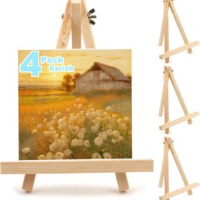 4-Pack 9 Inch Mini Wood Easels – Portable Tripod Display Stands for Tabletop Painting, Photos, Signs & Event Decor