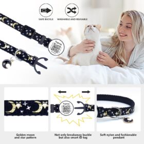 Smart Cat Collar with QR Code ID Tag – Breakaway Safety, Real-Time Scan Alerts & Glow-in-Dark Stars – No Monthly Fees (Black)