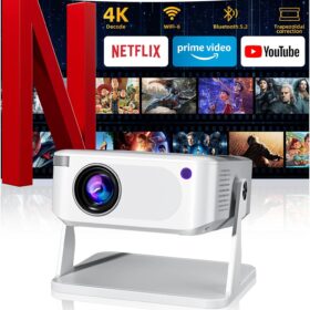 Phigeek Mini Projector with WiFi 6, Bluetooth 5.2 & Auto Keystone - Portable 4K Supported Smart Projector for Home Theater, Camping, and Ceiling Projection