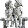First Kiss Puppy Love Couple Garden Statue - Nostalgic Hand-Painted Resin Sculpture for Outdoor Patio Décor