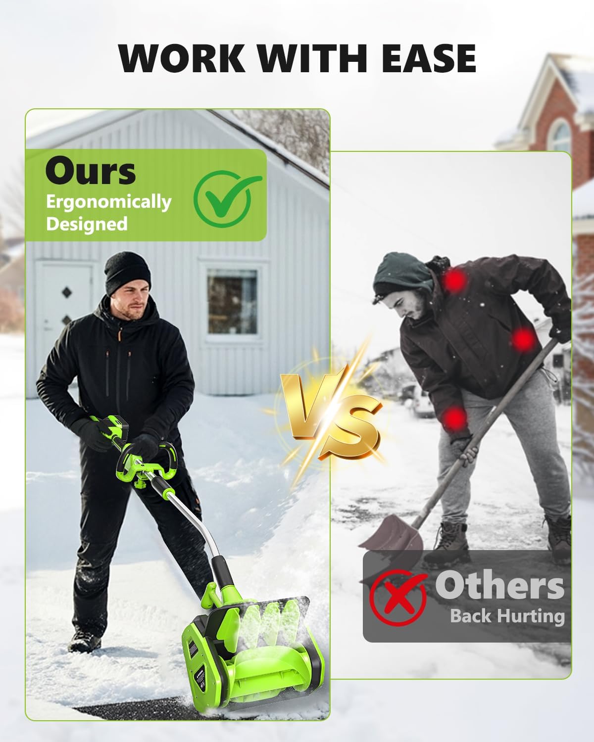 Vibekio 40V Cordless Electric Snow Shovel – 13.5-Inch 1000W Battery Powered Snow Thrower with 2x4.0Ah Batteries & Dual-Port Charger