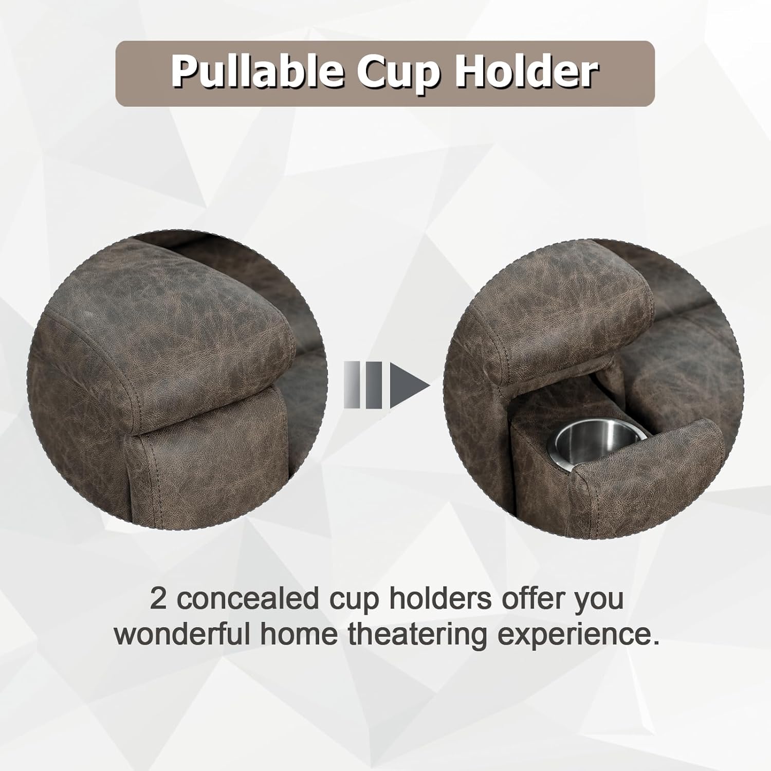 CANMOV Grey Leather Recliner Chair – Overstuffed Manual Reclining Sofa with Hidden Cup Holders and Lumbar Support