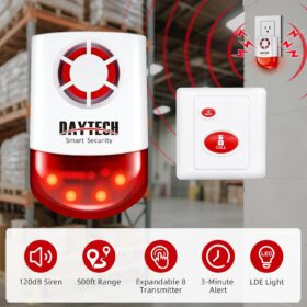 Daytech Wireless Emergency Alarm System – 120dB Strobe Siren Security Kit with 2 Panic Buttons, 500ft Long Range, Waterproof Nurse Call Alert for Home, Business, and Senior Care