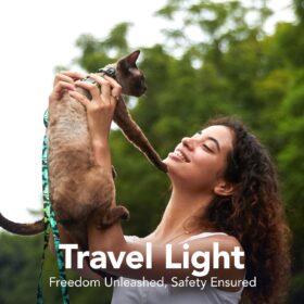 PetThem Escape Proof Cat Harness and Leash Set – Adjustable, Lightweight & Comfortable Walking Vest for Kittens & Cats – Green Cat Whispers Pattern