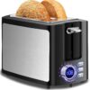 2 Slice Digital Toaster with LCD Timer - 1.5 Inch Wide Slot Stainless Steel Smart Bread Toaster with Bagel, Defrost, Cancel, Reheat Modes, Removable Crumb Tray & 9 Browning Settings for Home Kitchen