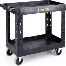 ELAFROS 550 lb Capacity Heavy-Duty Utility Cart with Deep Tub Shelves - 2-Tier Rolling Service Cart on 5" Swivel Casters for Garage, Warehouse, and Janitorial Use
