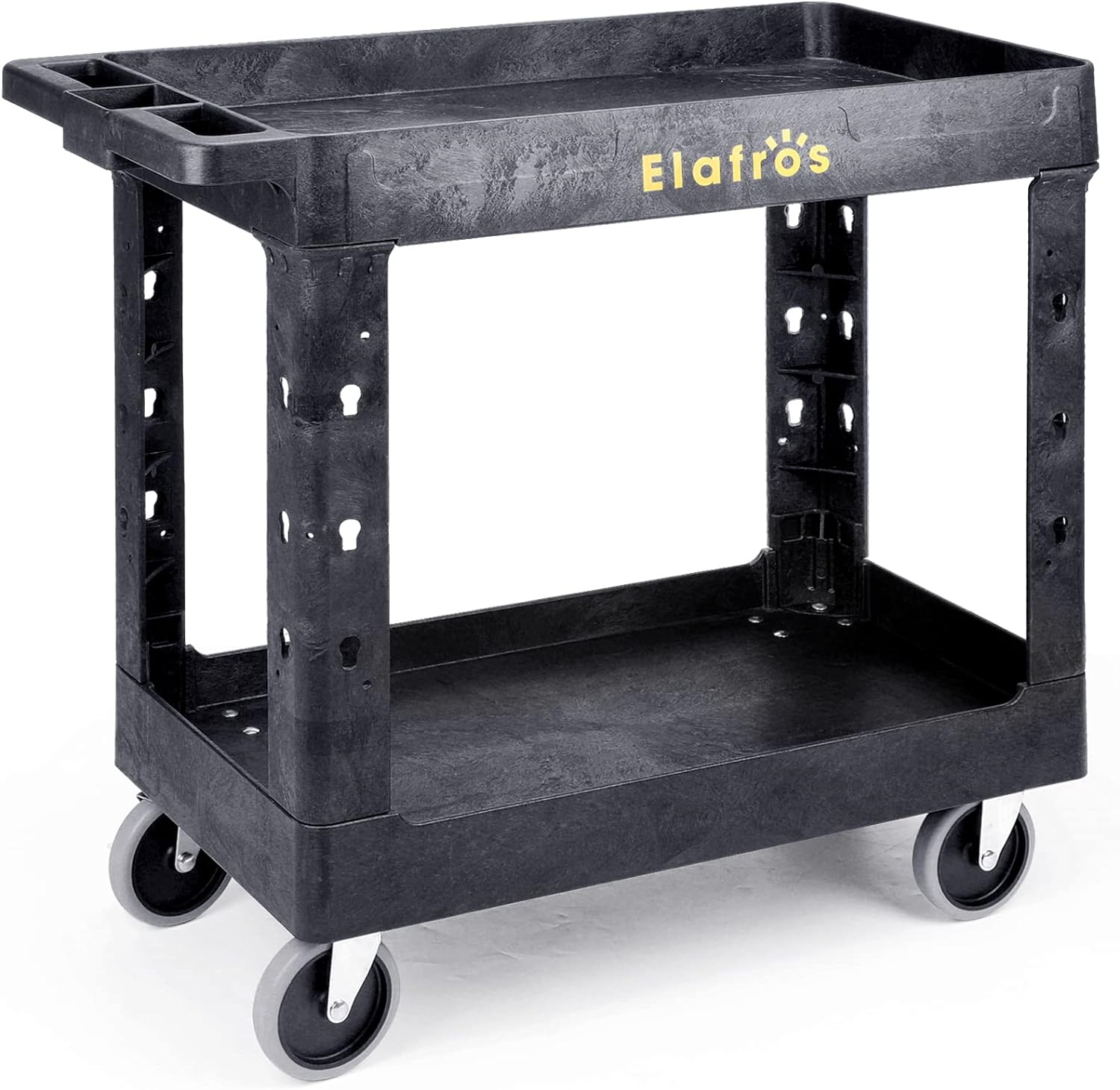 ELAFROS 550 lb Capacity Heavy-Duty Utility Cart with Deep Tub Shelves - 2-Tier Rolling Service Cart on 5" Swivel Casters for Garage, Warehouse, and Janitorial Use
