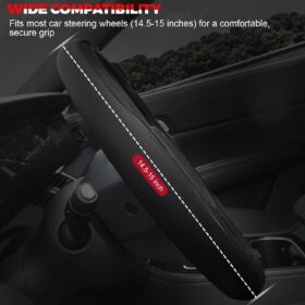 Ouzorp Anti-Slip Microfiber Leather Steering Wheel Cover - Universal 14.5-15 Inch Black Interior Upgrade