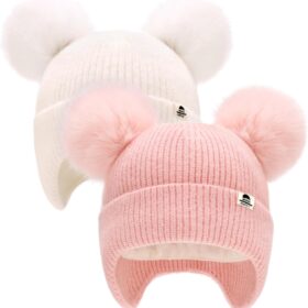FURTALK Kids Winter Beanie with Fleece Lining - Soft & Warm Pom-Pom Hat for Toddlers & Babies (Boys & Girls)