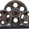 Rmdusk Steampunk Gear Train Figurine - 7.7" Industrial Cog Wheel Statue - Rustic Copper Home Bar, Office, and Bookshelf Decor