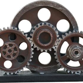 Rmdusk Steampunk Gear Train Figurine - 7.7" Industrial Cog Wheel Statue - Rustic Copper Home Bar, Office, and Bookshelf Decor