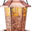 Solar Metal Bird Feeder with Lantern Light - Heavy Duty, Chew-Proof & Weatherproof Wild Bird Feeder for Outdoors, 2.4 lb Capacity Garden Decoration
