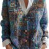 Women's Vintage Floral Knit Cardigan - Oversized V Neck Button Down Chunky Sweater