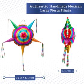 Large Mexican Star Piñata - 32-Inch Authentic Handmade Fiesta Party Decor with Foldable Design - 5 lb Capacity for Cinco de Mayo & Birthdays
