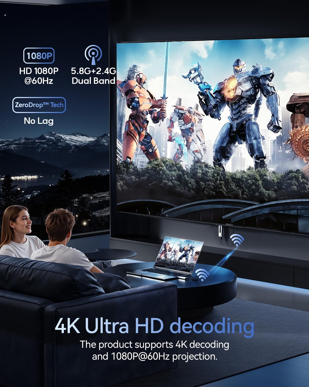 2025 Pro Wireless HDMI Extender 4K@30Hz - 394ft Long Range 5G/2.4G Kit, Low Latency Portable Plug & Play Video Transmitter & Receiver for Home Theater, Gaming & Presentations
