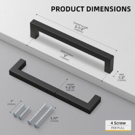 Goldenwarm 15-Pack 5 Inch Matte Black Cabinet Pulls – Modern Square Stainless Steel Kitchen Drawer Hardware & Bathroom Cupboard Handles (128mm Hole Center)