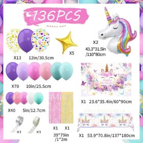 Unicorn Party Decorations Kit - 135-Piece Mega Set with 3D Foil Balloons, Backdrop, Table Cover, Tassel Curtains & Arch Garland Supplies - Magical Pink, Rose Gold, Purple Birthday Theme
