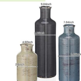 Rustic Boho Tabletop Centerpiece Set - 3 Ceramic Vases with Wooden Tray, Wood Bead Garland & Tassels for Farmhouse Home Decor