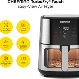 CHEFMAN TurboFry Easy-View 8 Qt Digital Air Fryer with Window – Stainless Steel, Dishwasher Safe