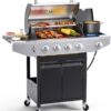 Heavy-Duty 4-Burner Propane Gas Grill with Side Burner – 46,500 BTU Stainless Steel Outdoor BBQ & Enameled Cast Iron Grates for Patio & Backyard