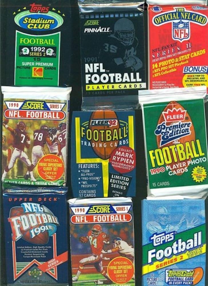 Vintage NFL Football Cards Wax Packs - 100 Cards Assortment from the 80s & 90s