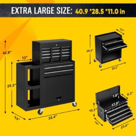 Heavy-Duty 8-Drawer Rolling Tool Chest Combo – 3-in-1 Detachable Steel Tool Cabinet with Wheels, Lockable Storage, & 30% Extra Capacity for Garage & Workshop (35" W)